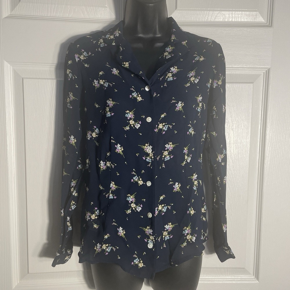 Laura Ashley Shirt Women S Black Floral Long Sleeve Whimsigoth Button Up Blouse